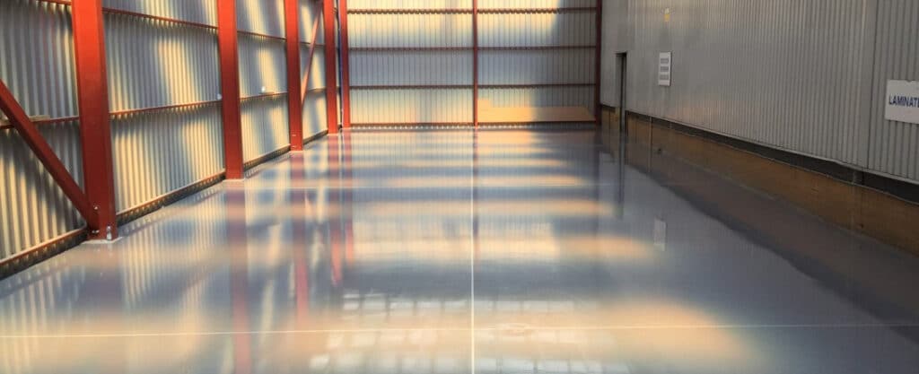 Wide shot of an industrial resin floor